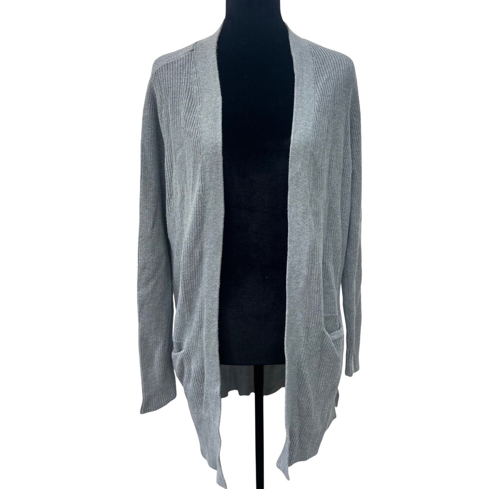 Old Navy Womens Heather Gray Ribbed Open Front Longline‎ Cardigan Sweater Small